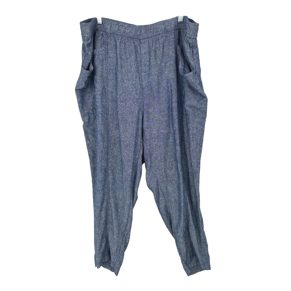 Old Navy Pants Women 2X Blue Linen Blend Elastic Waist Casual  Beachy‎ Coastal